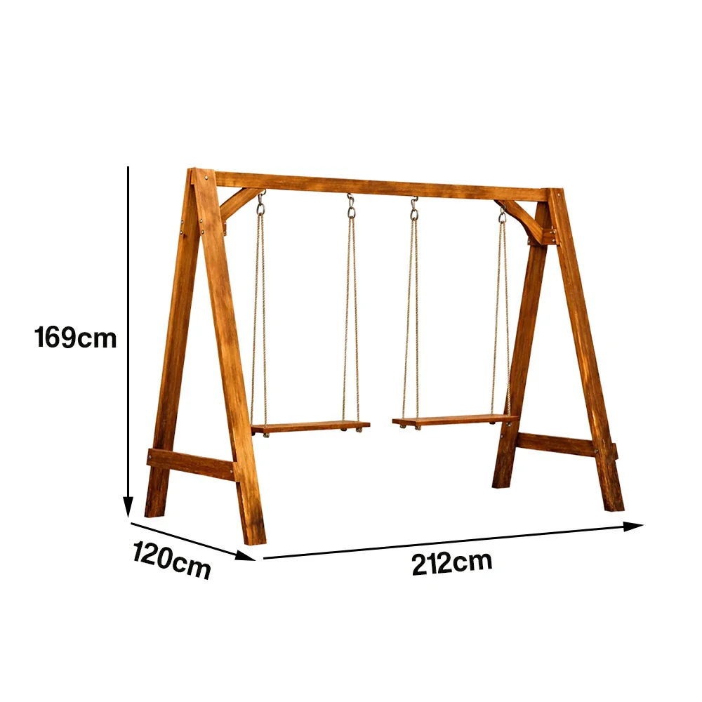 SOLARA 125/212/263cm Outdoor Swing Set Triangular Frame Solid Pine Wood ACQ Treated Heavy-Duty Rope Support - Brown - Image 10