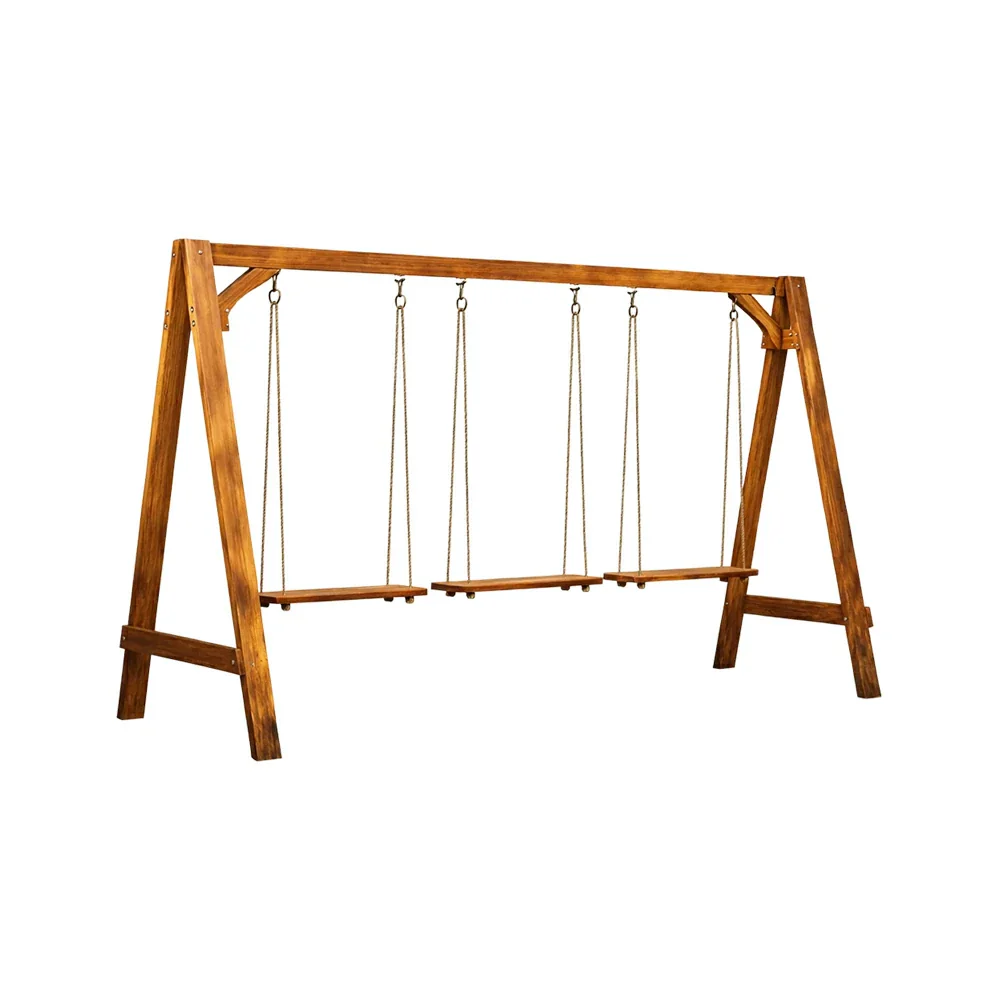 SOLARA 125/212/263cm Outdoor Swing Set Triangular Frame Solid Pine Wood ACQ Treated Heavy-Duty Rope Support - Brown - Image 11