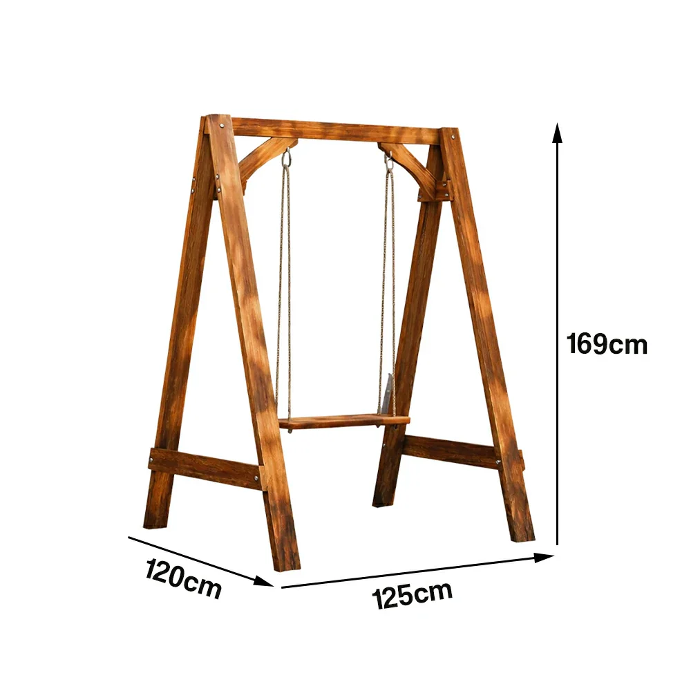 SOLARA 125/212/263cm Outdoor Swing Set Triangular Frame Solid Pine Wood ACQ Treated Heavy-Duty Rope Support - Brown - Image 5