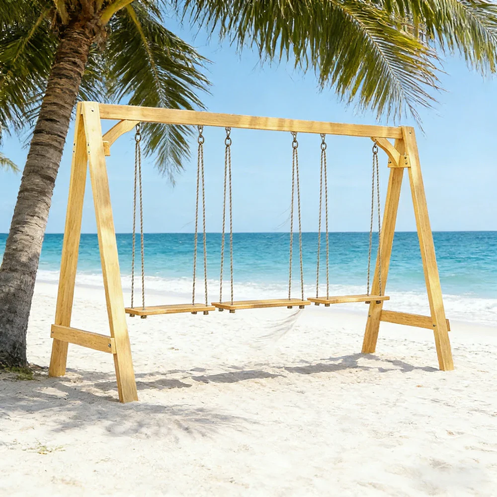 SOLARA 125/212/263cm Outdoor Swing Set Triangular Frame Solid Pine Wood ACQ Treated Heavy-Duty Rope Support - Yellow - Image 12