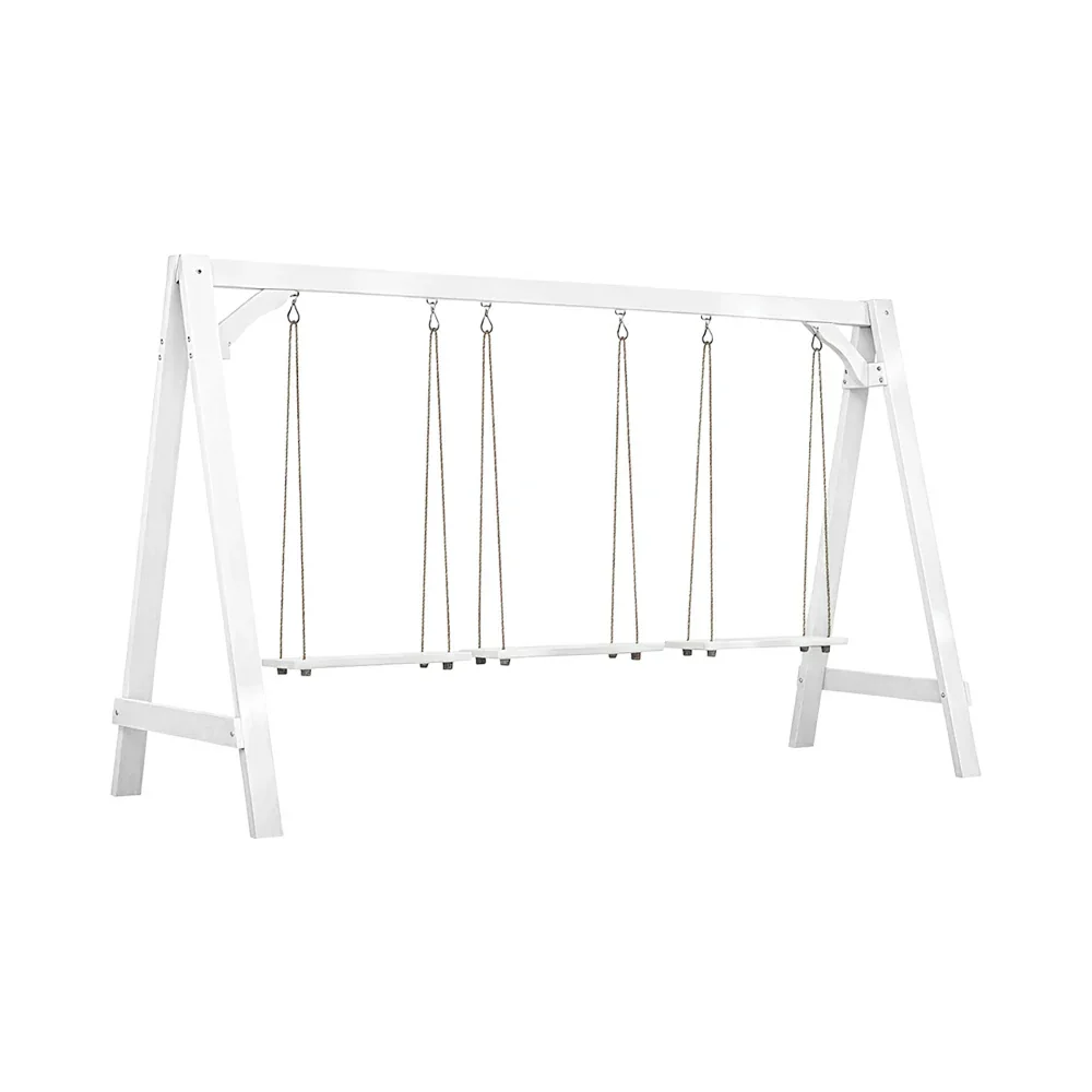 SOLARA 125/212/263cm Outdoor Swing Set Triangular Frame Solid Pine Wood ACQ Treated Heavy-Duty Rope Support - White - Image 11