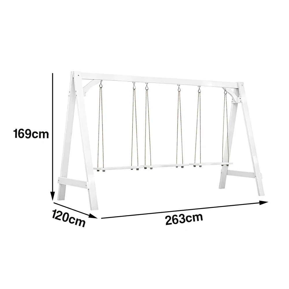 SOLARA 125/212/263cm Outdoor Swing Set Triangular Frame Solid Pine Wood ACQ Treated Heavy-Duty Rope Support - White - Image 15