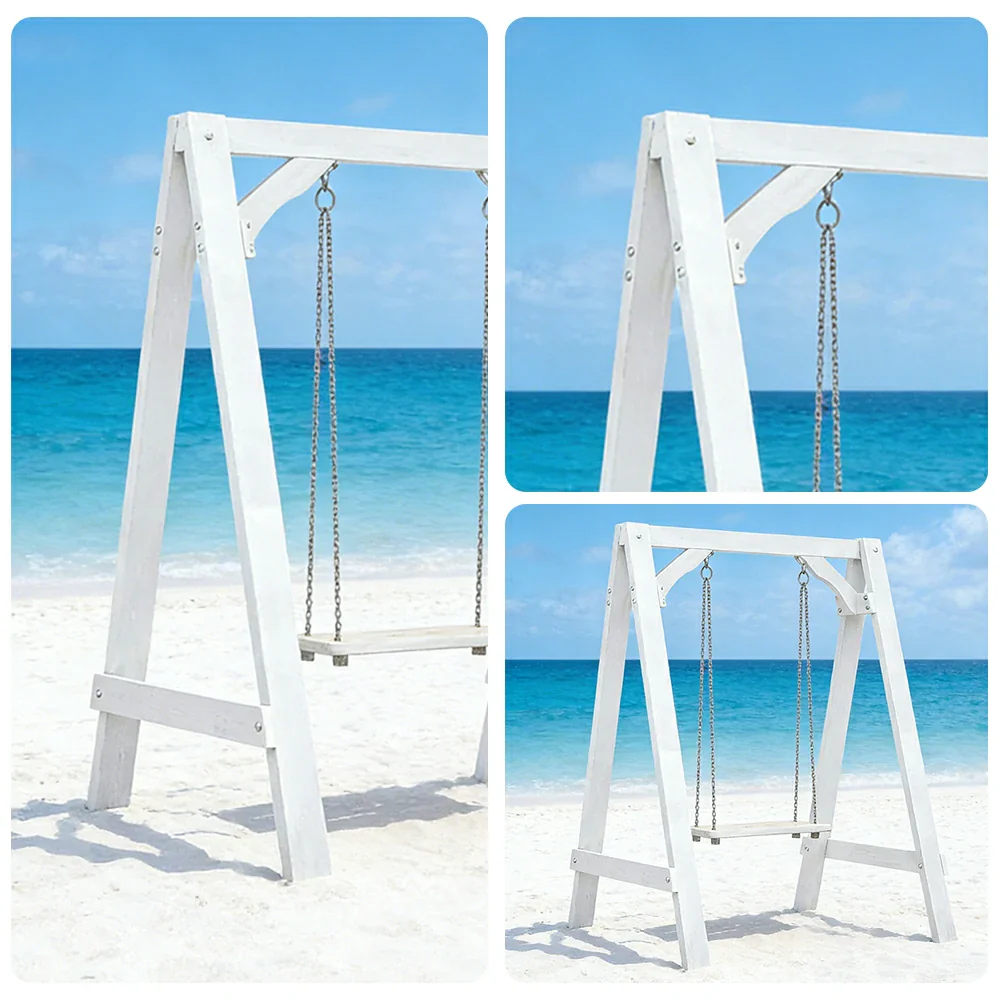 SOLARA 125/212/263cm Outdoor Swing Set Triangular Frame Solid Pine Wood ACQ Treated Heavy-Duty Rope Support - White - Image 3