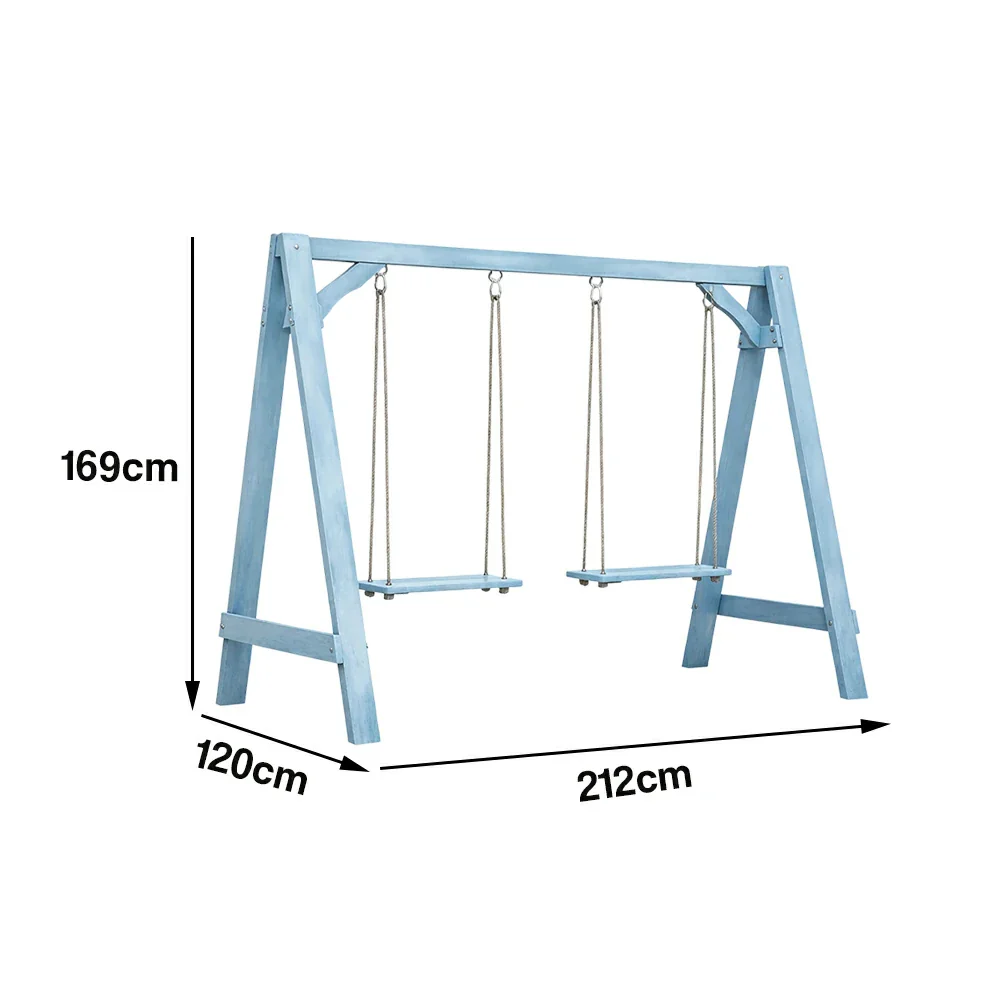 SOLARA 125/212/263cm Outdoor Swing Set Triangular Frame Solid Pine Wood ACQ Treated Heavy-Duty Rope Support - Blue - Image 10