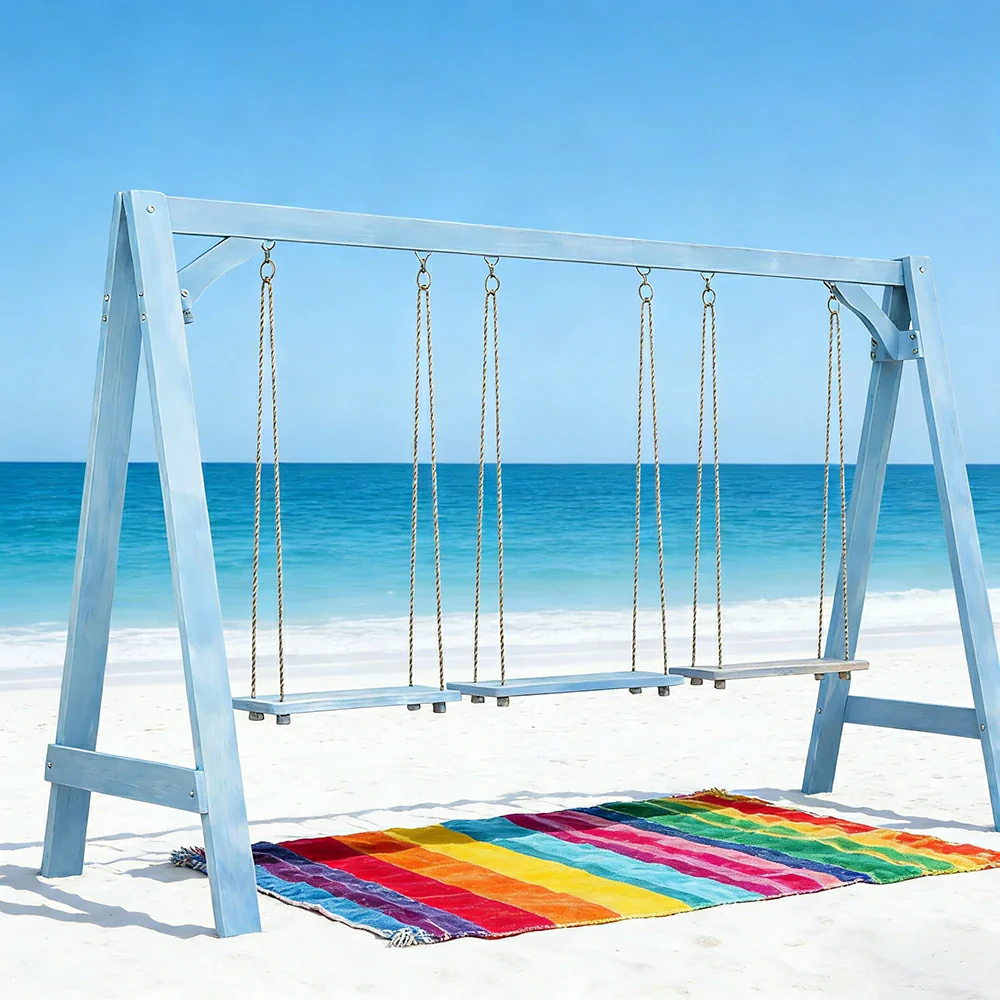 SOLARA 125/212/263cm Outdoor Swing Set Triangular Frame Solid Pine Wood ACQ Treated Heavy-Duty Rope Support - Blue - Image 14
