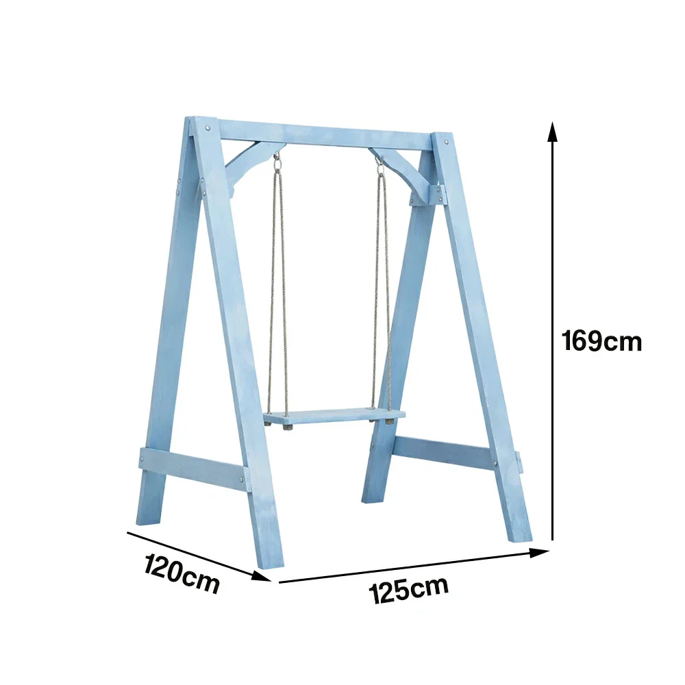 SOLARA 125/212/263cm Outdoor Swing Set Triangular Frame Solid Pine Wood ACQ Treated Heavy-Duty Rope Support - Blue - Image 5