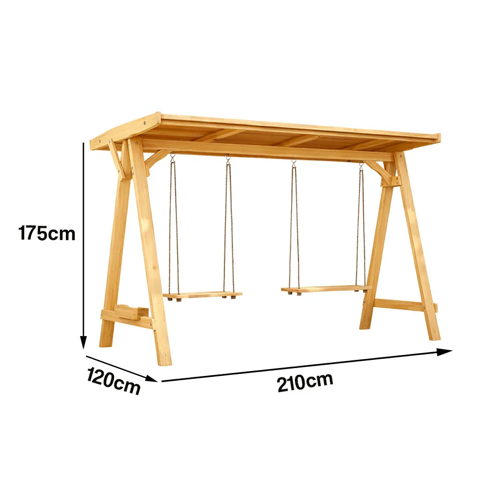 SOLARA 210/273cm Outdoor Swing Set with Canopy Triangular Frame Solid Pine Wood ACQ Treated Heavy-Duty Rope - Yellow - Image 5