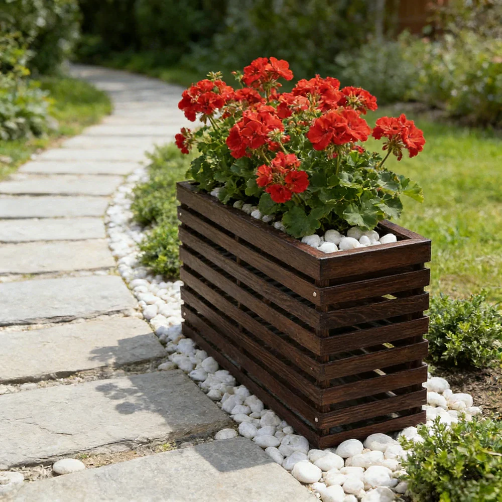 SOLARA 100/120cm Outdoor Planter - Weather-Resistant Anti-Rot Treated Timber - 5-Layer Protection Modern Minimalist Design - Brown - Image 2