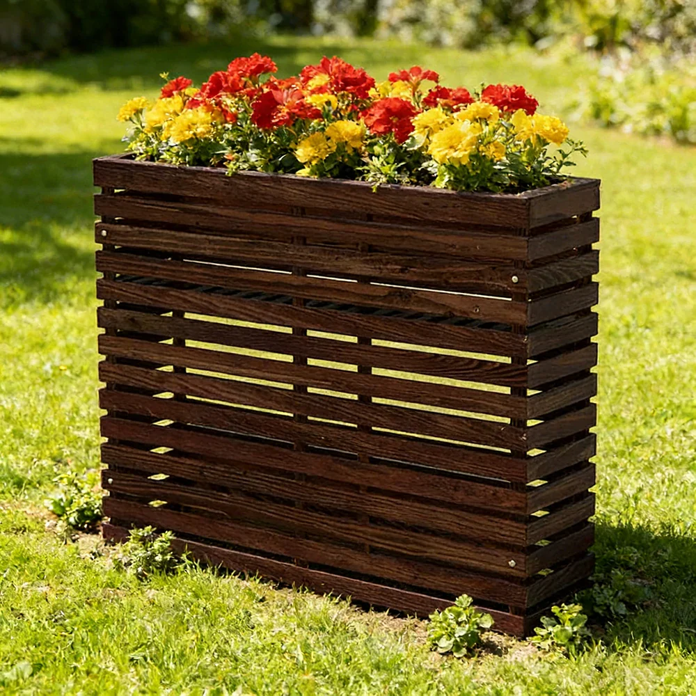 SOLARA 100/120cm Outdoor Planter - Weather-Resistant Anti-Rot Treated Timber - 5-Layer Protection Modern Minimalist Design - Brown - Image 9