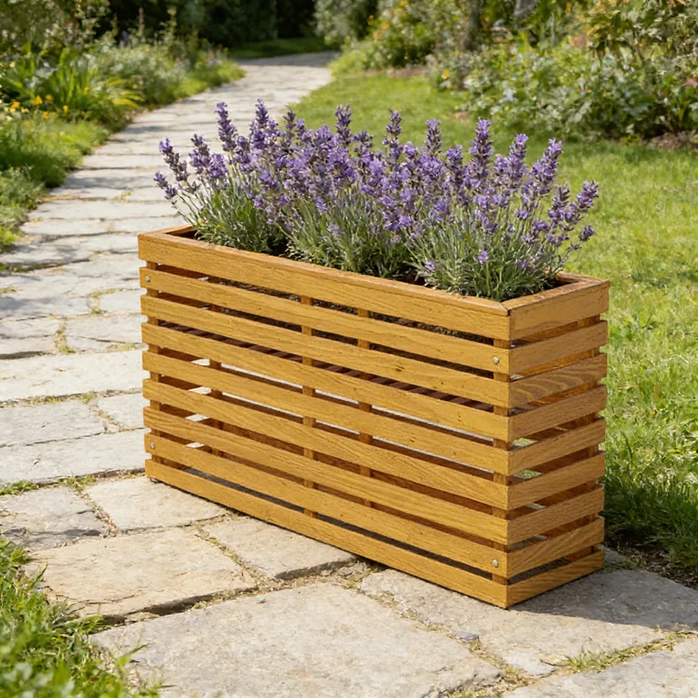 SOLARA 100/120cm Outdoor Planter - Weather-Resistant Anti-Rot Treated Timber - 5-Layer Protection Modern Minimalist Design - Yellow - Image 2