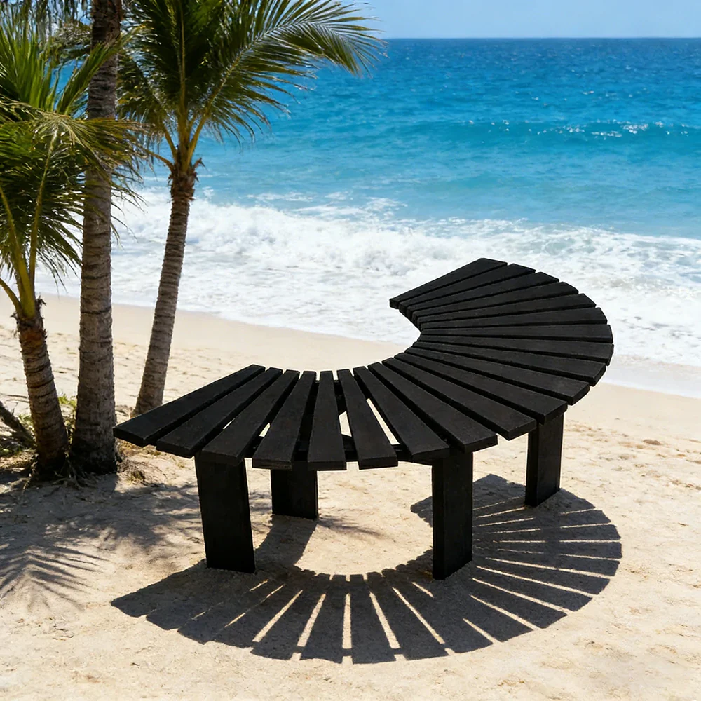 SOLARA Tree Surround Bench - Weather-Resistant Waterproof Solid Timber - Heavy-Duty Outdoor Garden Seating - Black - Image 4