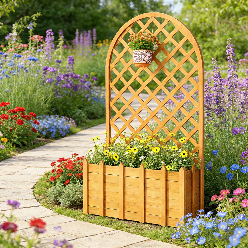 SOLARA 120/150cm Garden Arch Trellis - Weather-Resistant Waterproof Timber - Classic Arched Outdoor Climbing Plant Frame - Yellow - Image 4