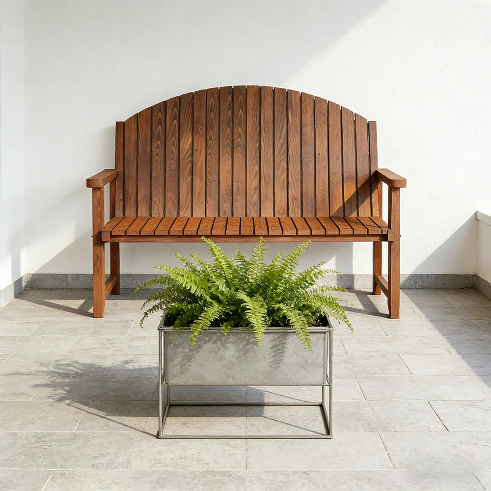 SOLARA 120/150cm Outdoor Garden Bench - Weather-Resistant Waterproof Fir Timber - Ergonomic Curved Back Heavy-Duty Design - Brown - Image 4