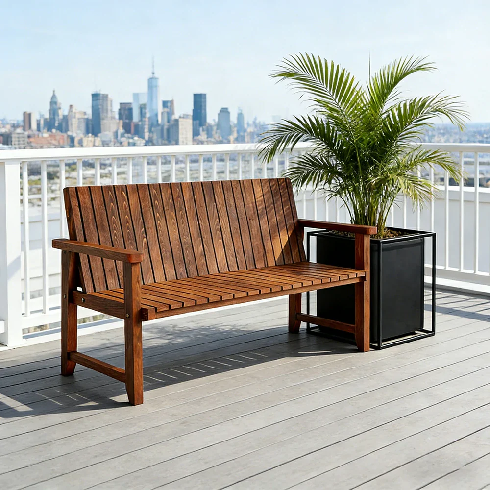 SOLARA 120/150cm Timber Outdoor Bench Seat - Anti-Rot Waterproof Protection - Solid Fir Wood with Reinforced Frame Support - Brown - Image 2