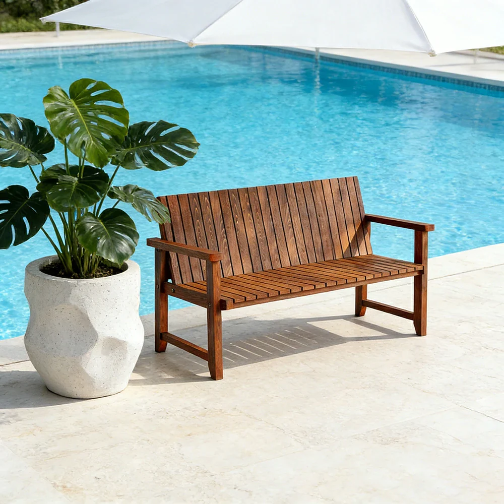SOLARA 120/150cm Timber Outdoor Bench Seat - Anti-Rot Waterproof Protection - Solid Fir Wood with Reinforced Frame Support - Brown - Image 4