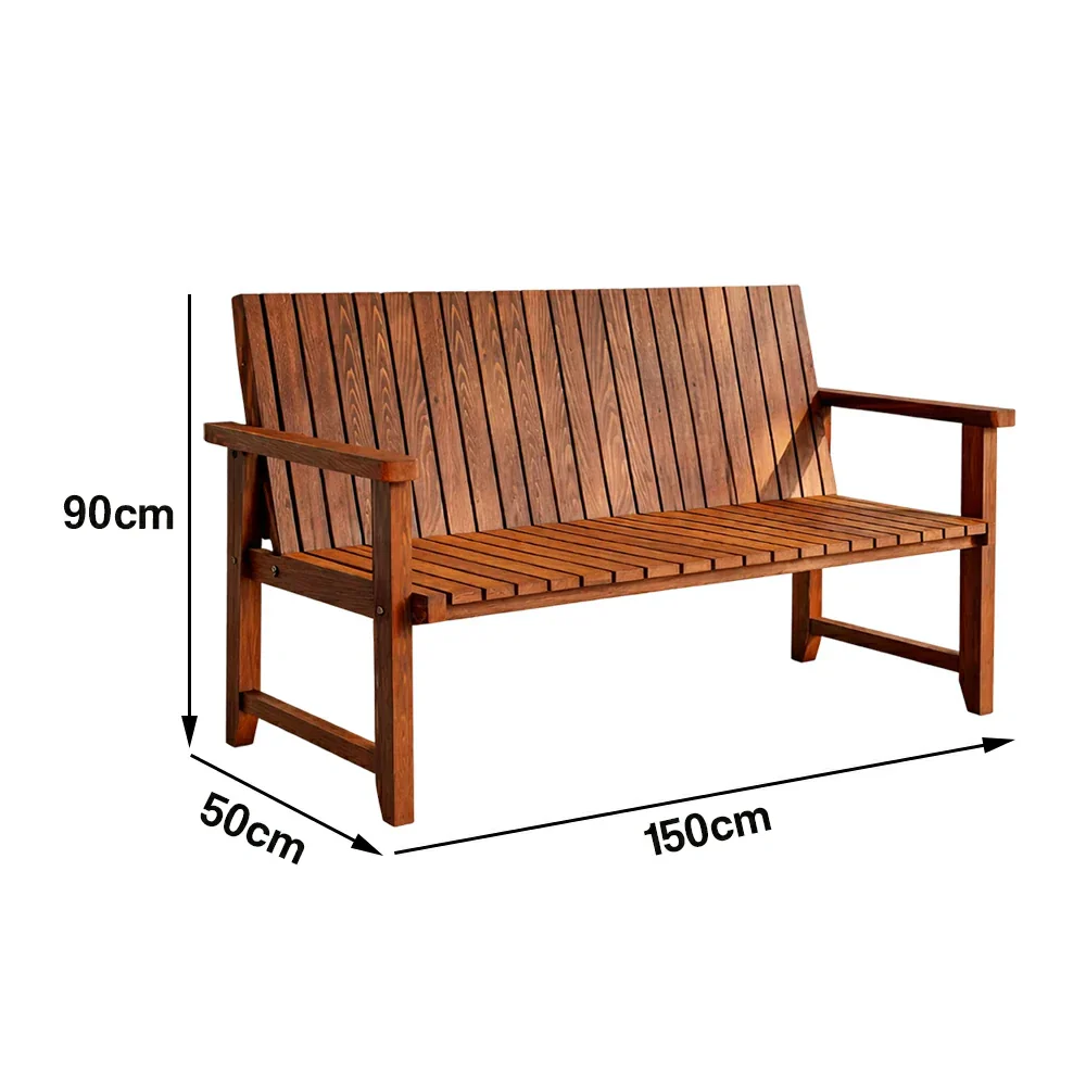 SOLARA 120/150cm Timber Outdoor Bench Seat - Anti-Rot Waterproof Protection - Solid Fir Wood with Reinforced Frame Support - Brown - Image 6