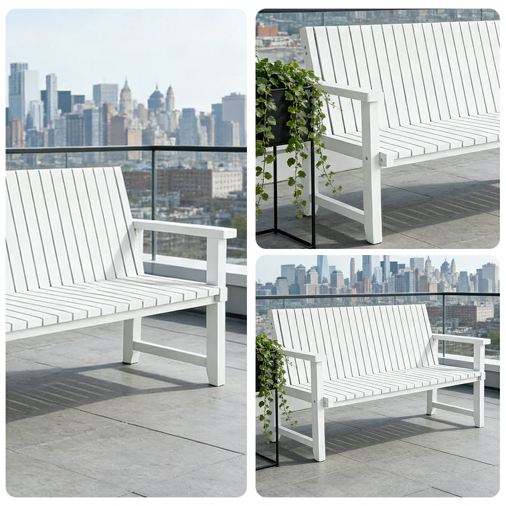 SOLARA 120/150cm Timber Outdoor Bench Seat - Anti-Rot Waterproof Protection - Solid Fir Wood with Reinforced Frame Support - White - Image 3