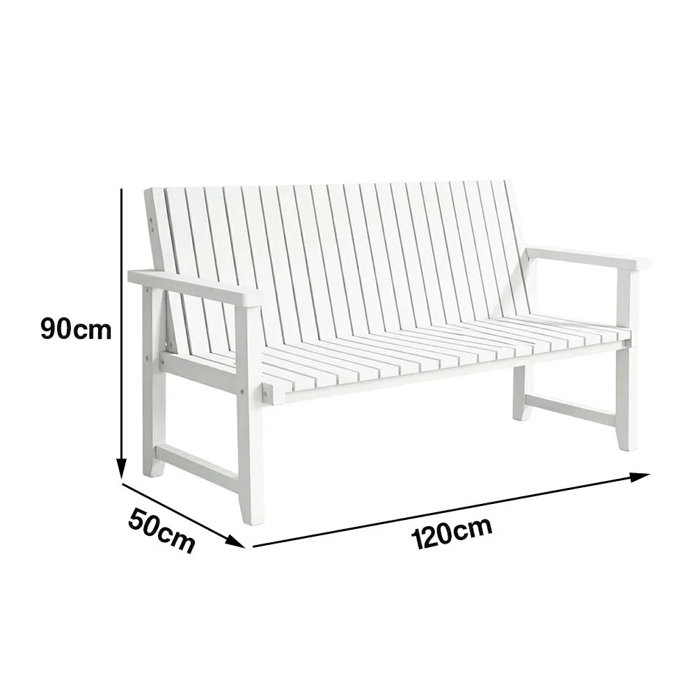 SOLARA 120/150cm Timber Outdoor Bench Seat - Anti-Rot Waterproof Protection - Solid Fir Wood with Reinforced Frame Support - White - Image 5