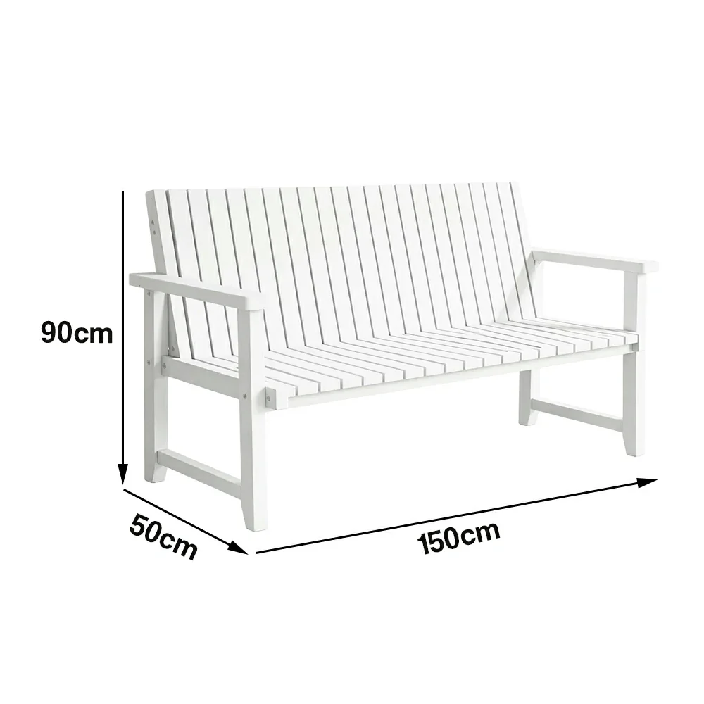 SOLARA 120/150cm Timber Outdoor Bench Seat - Anti-Rot Waterproof Protection - Solid Fir Wood with Reinforced Frame Support - White - Image 6