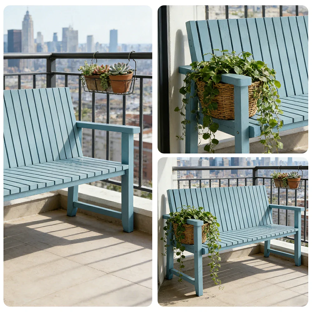 SOLARA 120/150cm Timber Outdoor Bench Seat - Anti-Rot Waterproof Protection - Solid Fir Wood with Reinforced Frame Support - Blue - Image 3