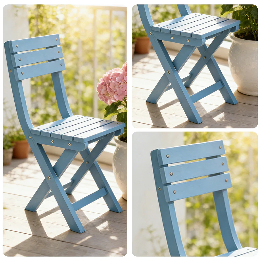 SOLARA Folding Outdoor Chair - Waterproof Anti-Rot Solid Timber - Portable Heavy-Duty Space-Saving Design - Blue - Image 3