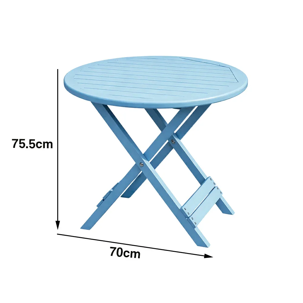 SOLARA Folding Round Table - Waterproof Anti-Rot Solid Timber - Heavy-Duty Portable Space-Saving Design - Blue - Image 5
