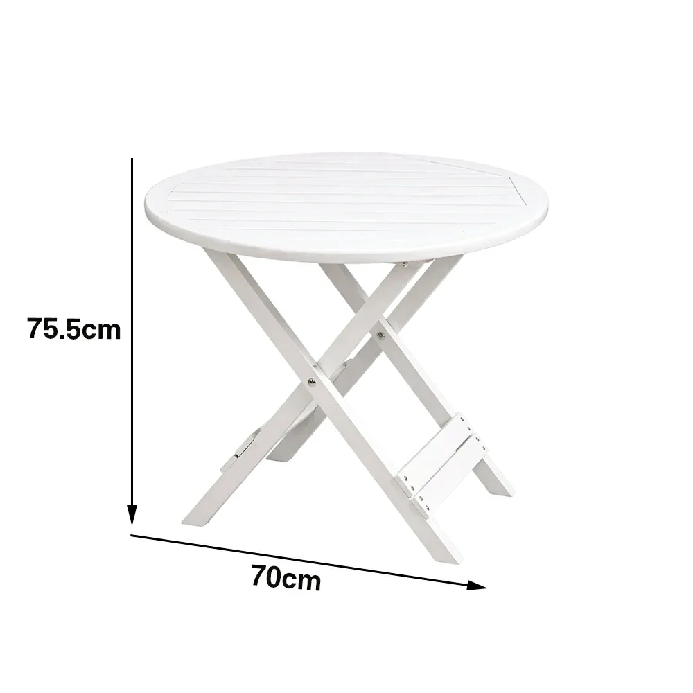 SOLARA Folding Round Table - Waterproof Anti-Rot Solid Timber - Heavy-Duty Portable Space-Saving Design - White - Image 5
