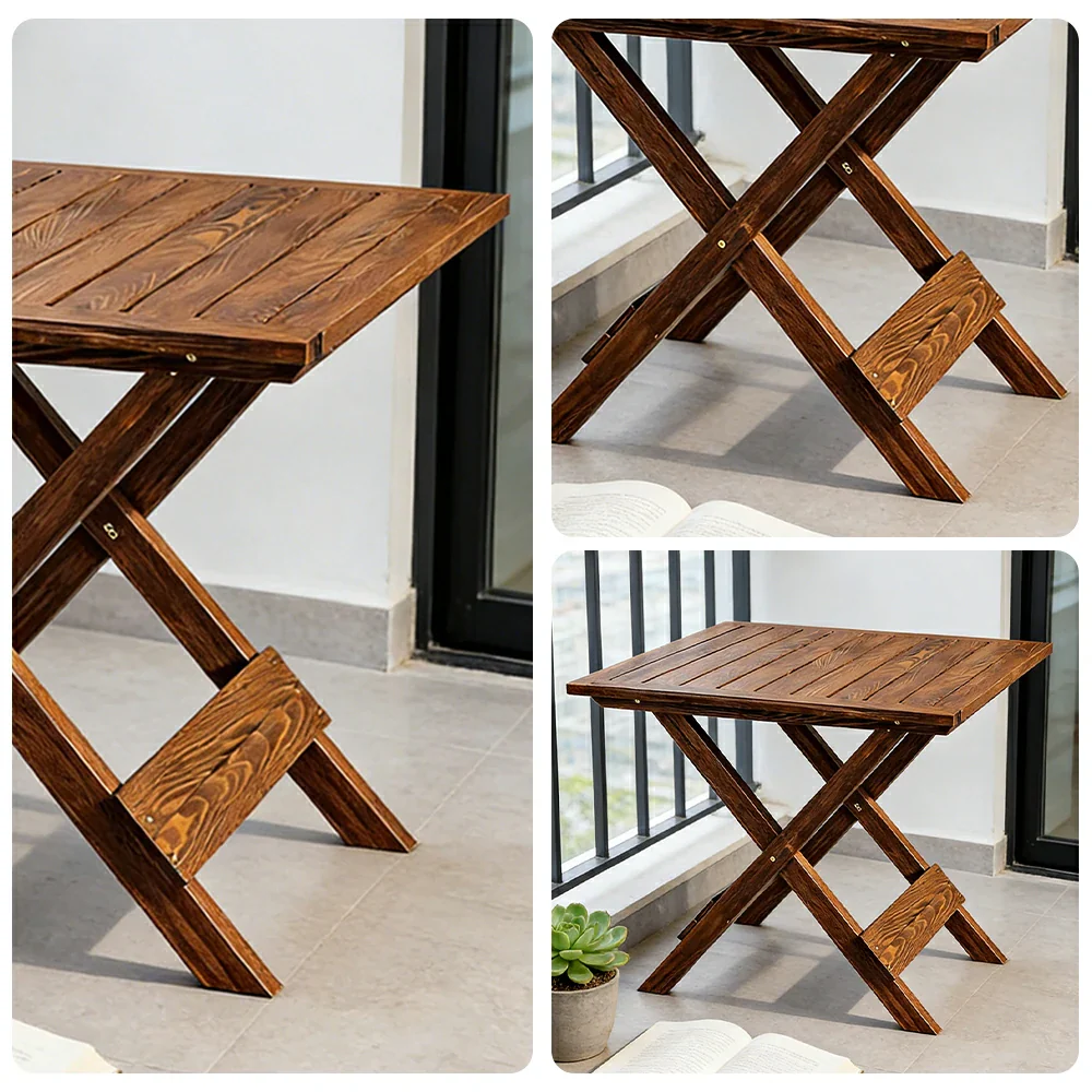SOLARA Folding Square Table - Waterproof Anti-Rot Solid Timber - Heavy-Duty Portable Space-Saving Design - Brown - Image 3