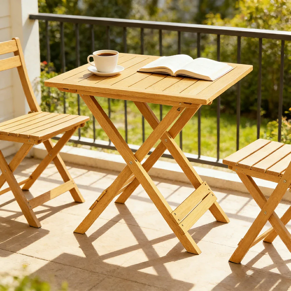 SOLARA Folding Square Table - Waterproof Anti-Rot Solid Timber - Heavy-Duty Portable Space-Saving Design - Yellow - Image 2