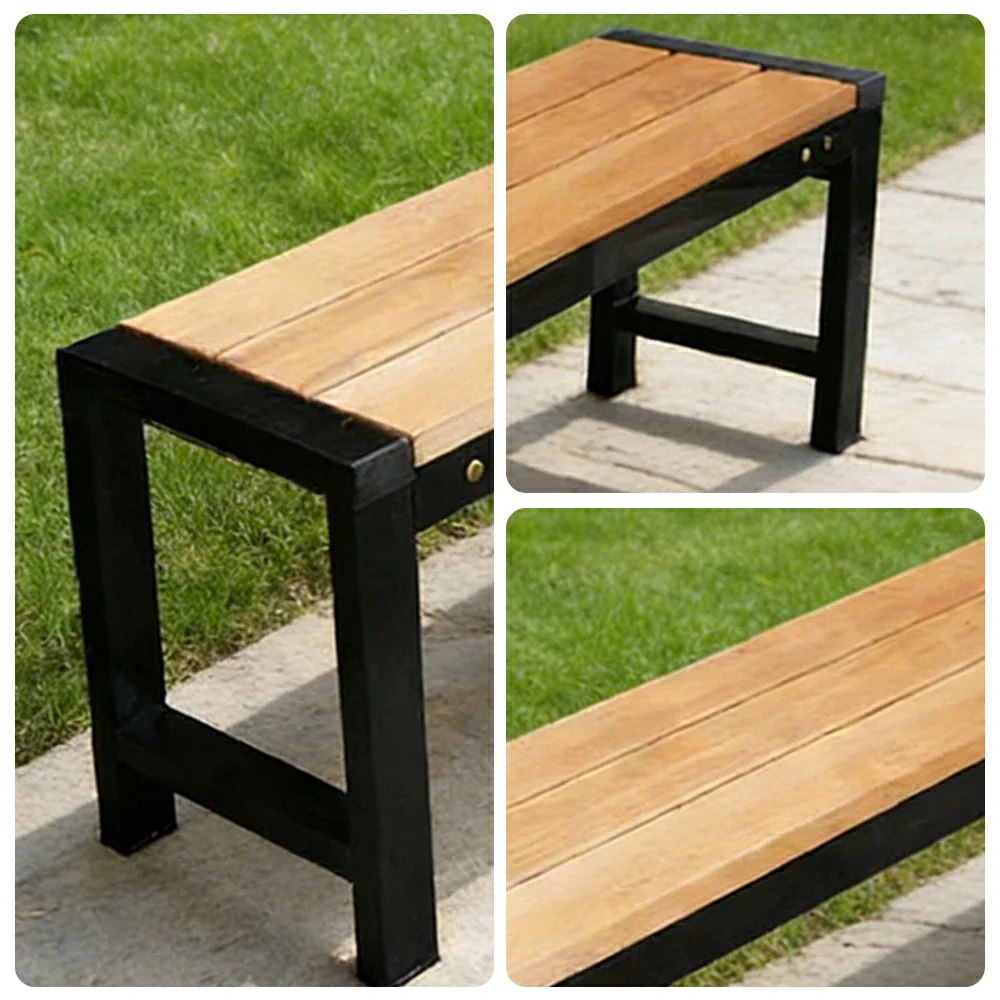 SOLARA 120/150cm Outdoor Bench Seat - Heavy-Duty Cast Aluminium Frame, Solid Timber Slats, Weather-Resistant & Ground-Fixable Design - Wood - Image 3