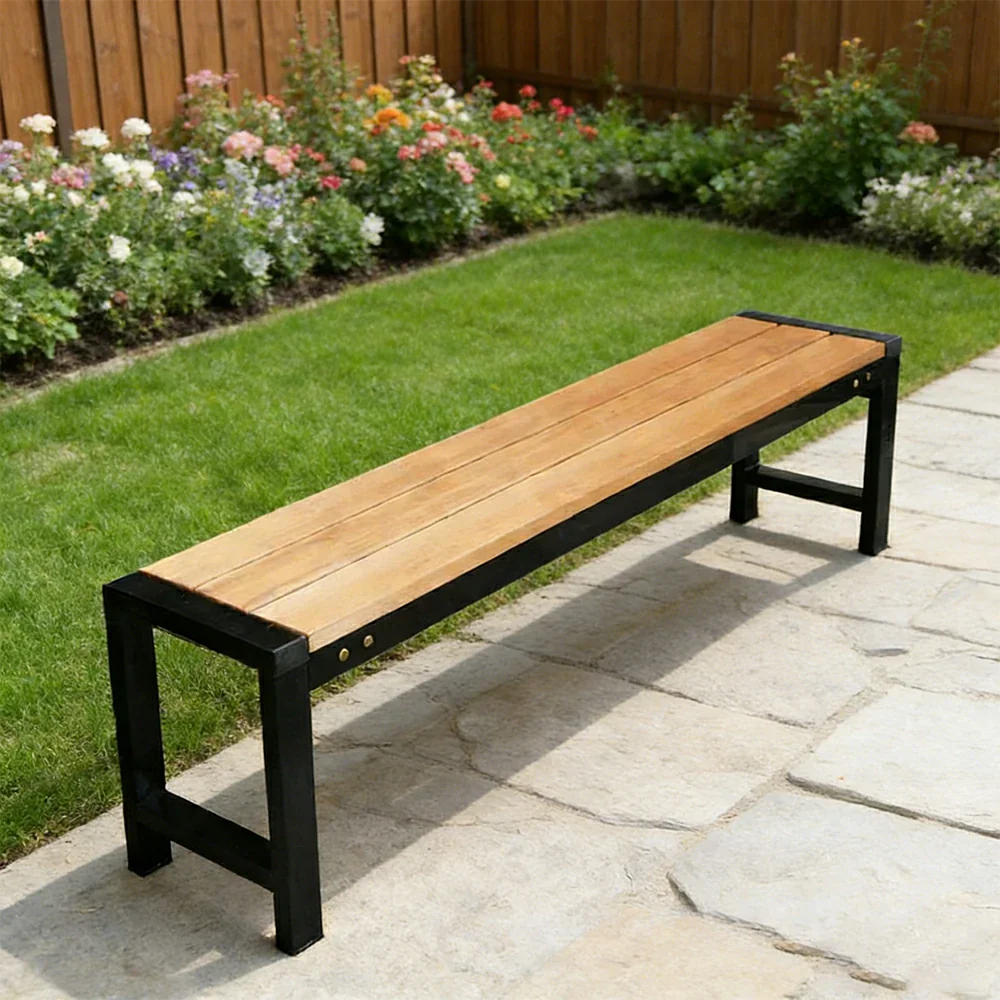 SOLARA 120/150cm Outdoor Bench Seat - Heavy-Duty Cast Aluminium Frame, Solid Timber Slats, Weather-Resistant & Ground-Fixable Design - Wood - Image 4