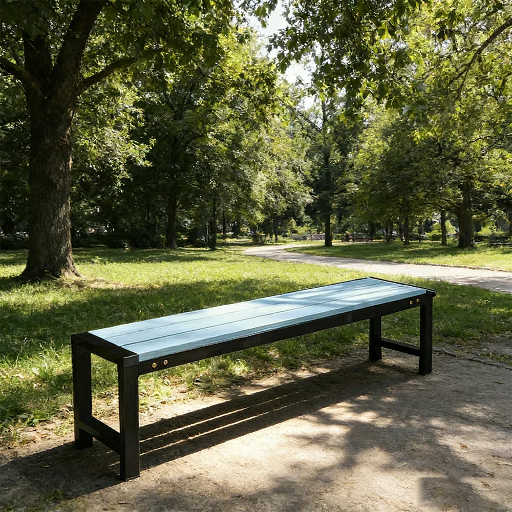 SOLARA 120/150cm Outdoor Bench Seat - Heavy-Duty Cast Aluminium Frame, Solid Timber Slats, Weather-Resistant & Ground-Fixable Design - Blue - Image 4