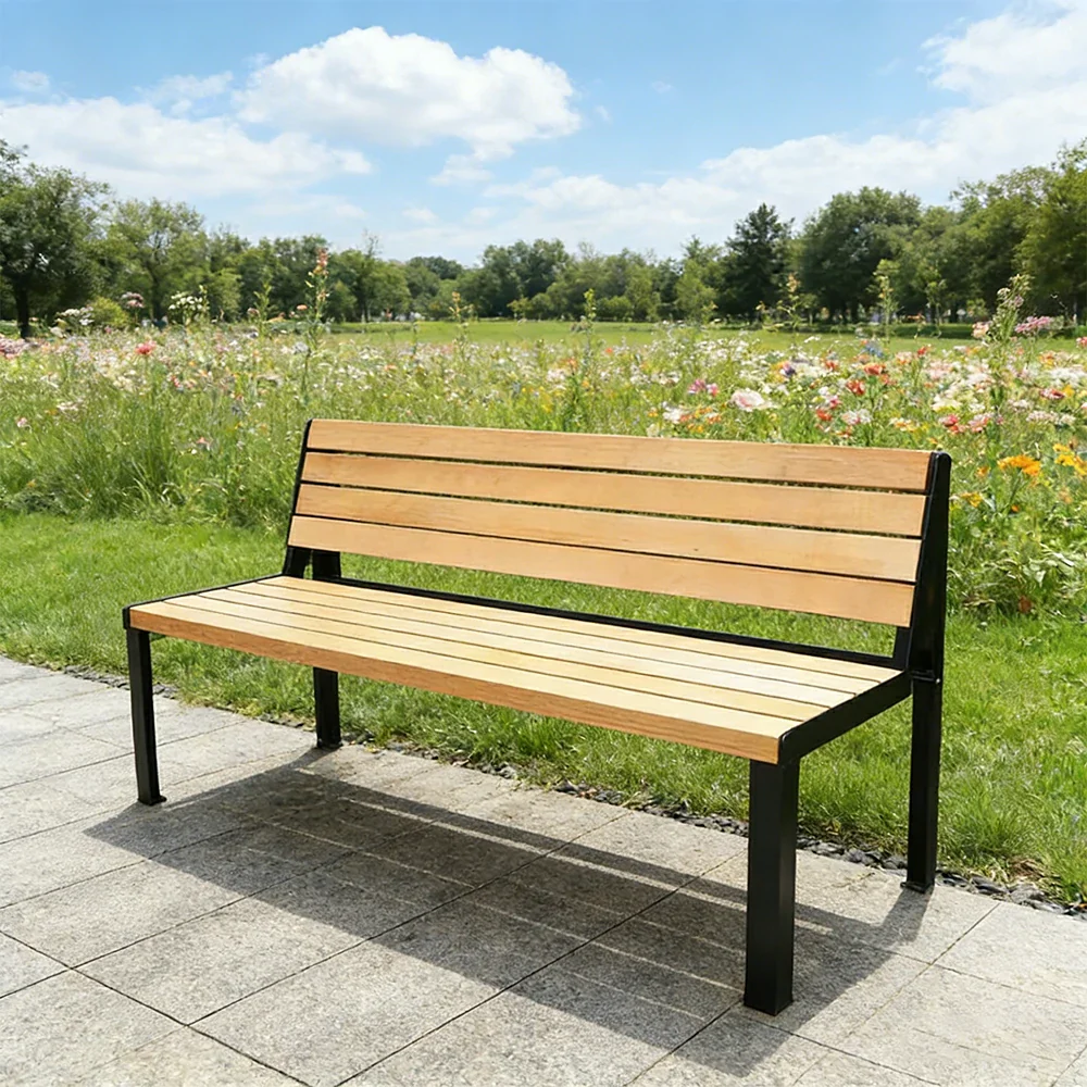 SOLARA 120/150cm Outdoor Bench Seat with Backrest - Heavy-Duty Cast Aluminium Frame, Solid Timber Slats, Weather-Resistant & Ground-Fixable - Wood - Image 4