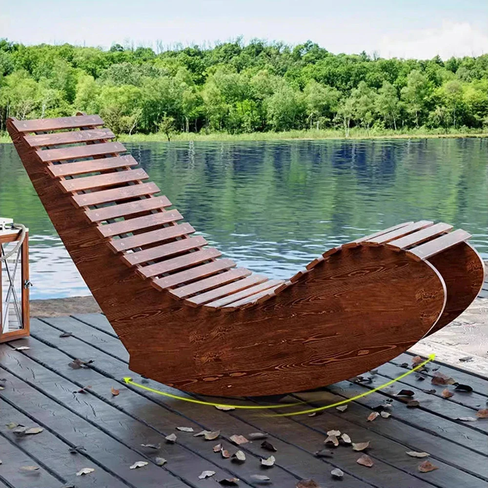 SOLARA Outdoor Rocking Chair - Smooth Curved Rocking Design, Solid Timber Construction, Weather-Resistant & Reinforced Frame - Brown - Image 2