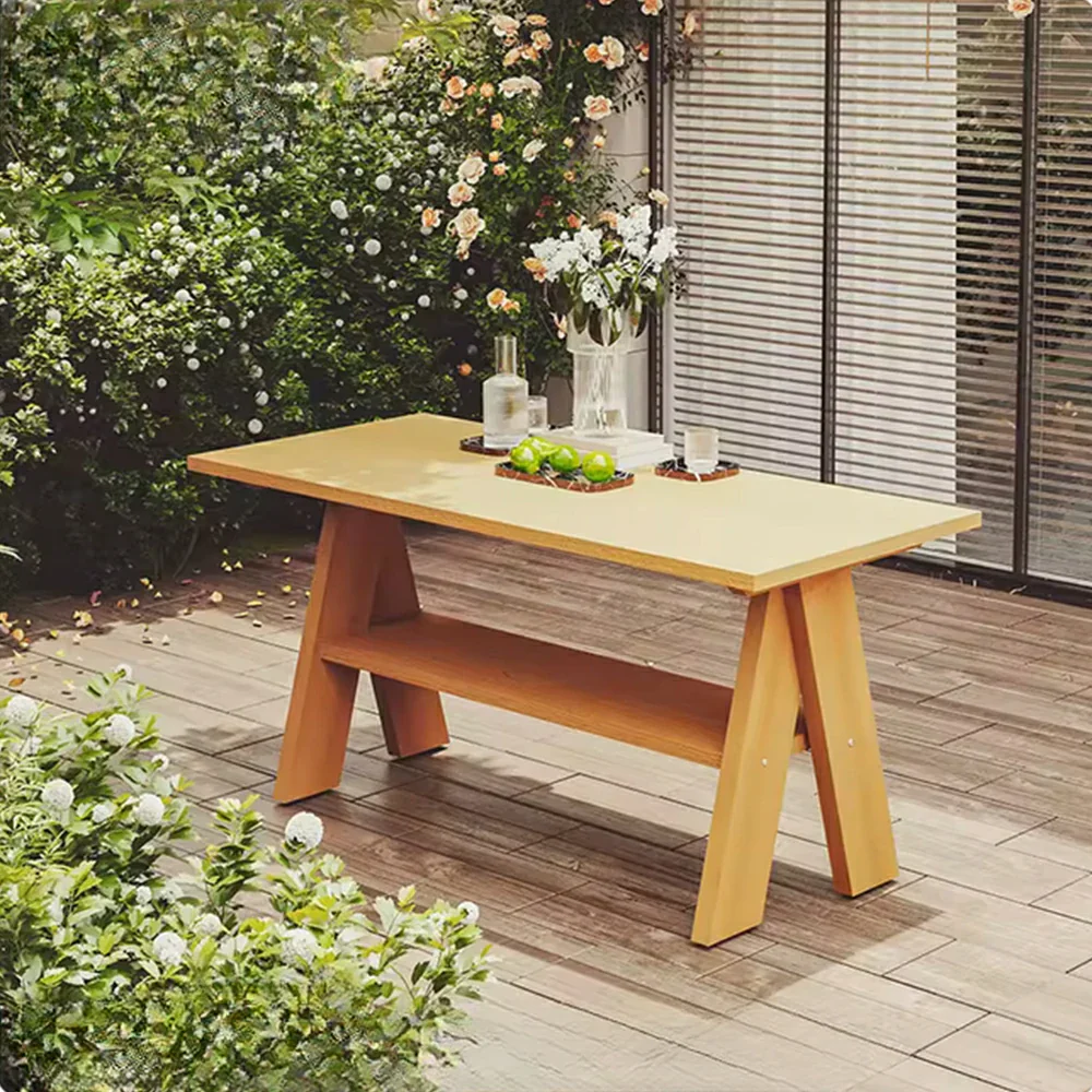 SOLARA 120/150cm Outdoor Garden Table - Heavy-Duty Solid Timber Construction, Weather-Resistant, Reinforced Crossbeam Support - Yellow - Image 2