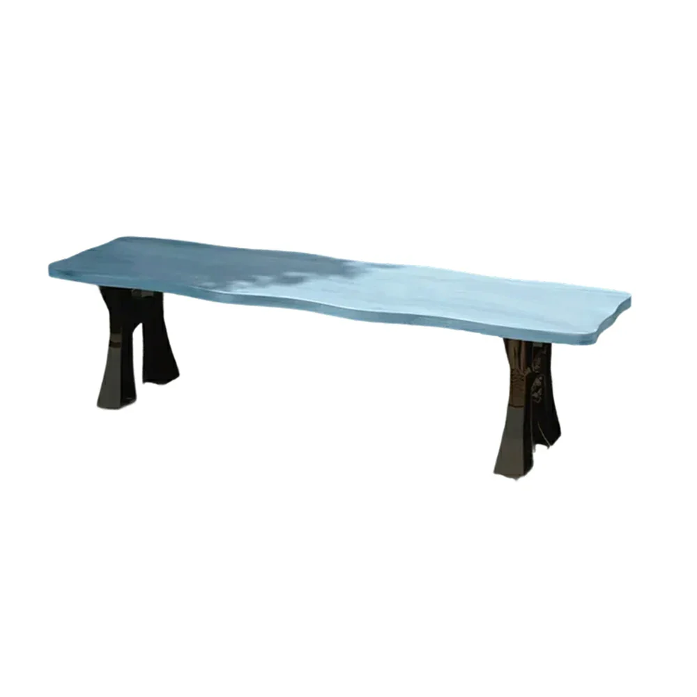 SOLARA 150/180cm Outdoor Garden Bench - Heavy-Duty Cast Iron Frame, Galvanised Support Structure, Adjustable Anti-Slip Legs - Blue