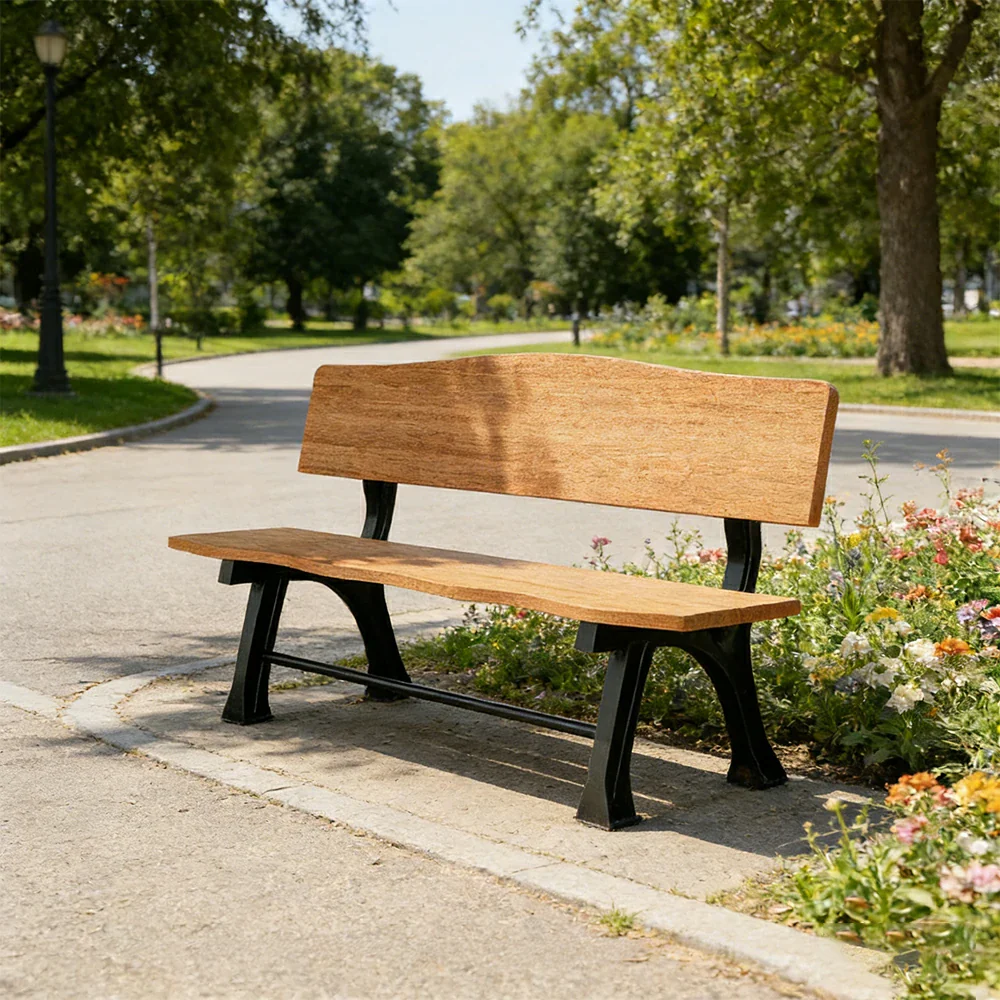 SOLARA 150/180cm Outdoor Garden Bench with Backrest - Heavy-Duty Cast Iron Frame, Galvanised Support Structure, Adjustable Anti-Slip Legs - Wood - Image 2