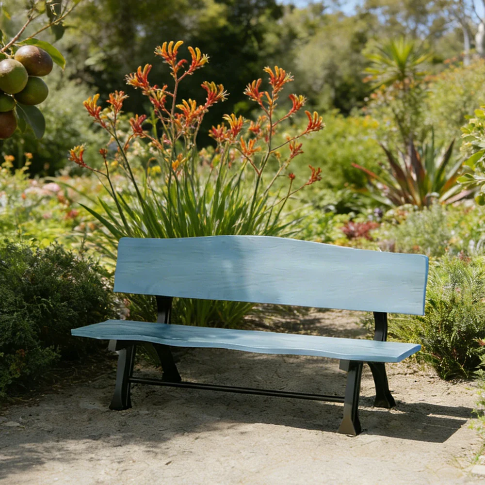 SOLARA 150/180cm Outdoor Garden Bench with Backrest - Heavy-Duty Cast Iron Frame, Galvanised Support Structure, Adjustable Anti-Slip Legs - Blue - Image 4