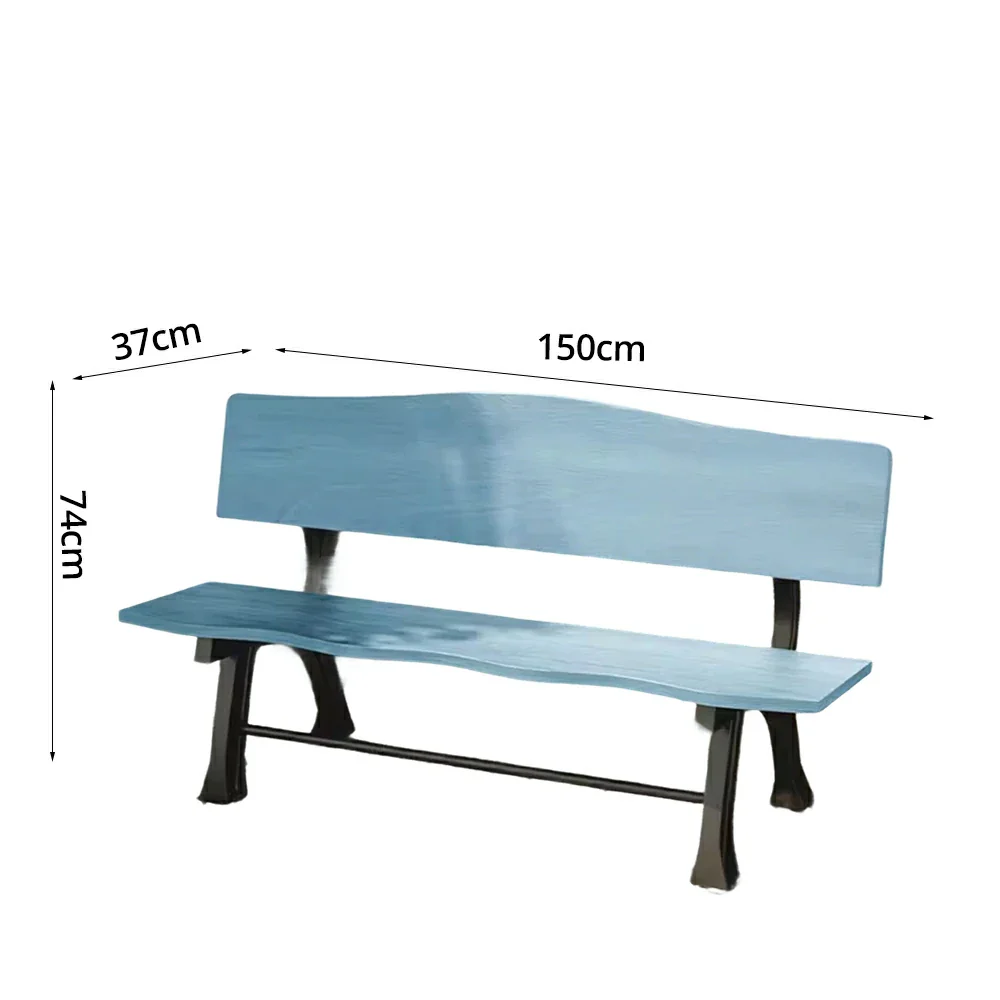 SOLARA 150/180cm Outdoor Garden Bench with Backrest - Heavy-Duty Cast Iron Frame, Galvanised Support Structure, Adjustable Anti-Slip Legs - Blue - Image 5