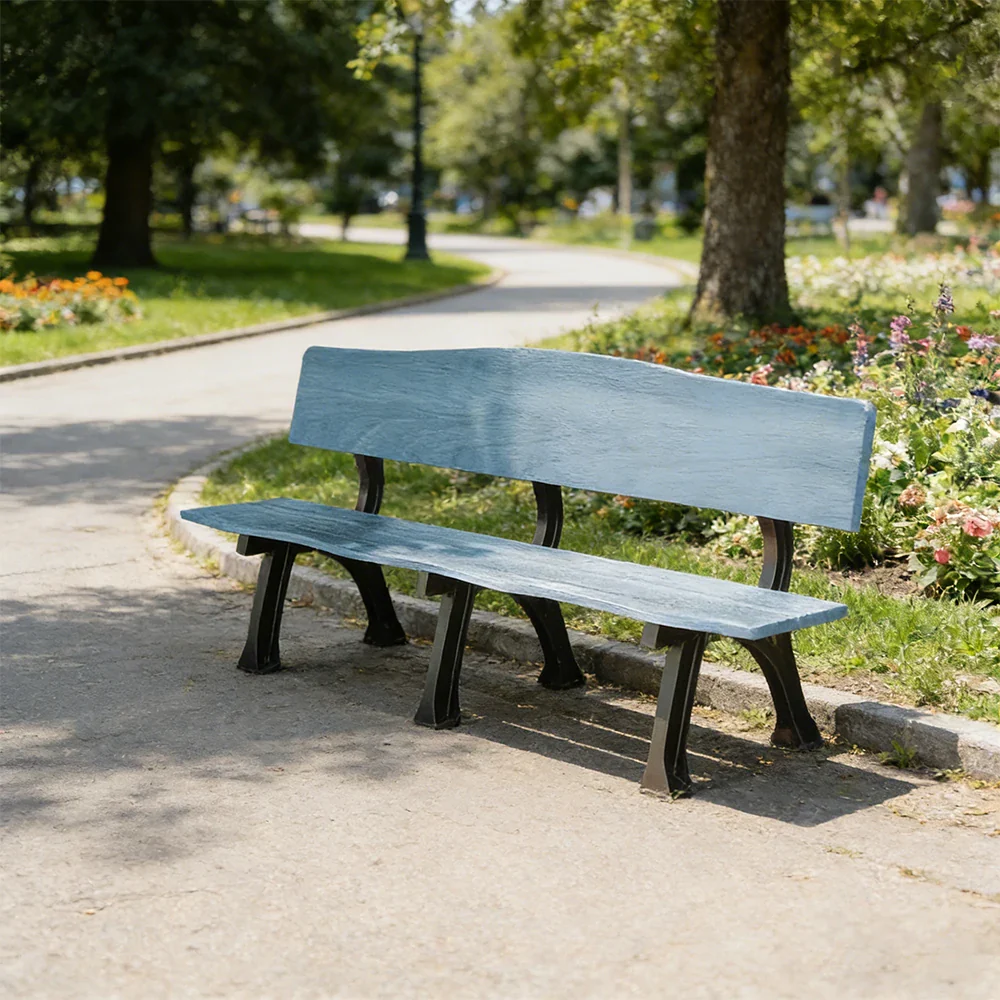SOLARA 150/180cm Outdoor Garden Bench with Backrest - Heavy-Duty Cast Iron Frame, Galvanised Support Structure, Adjustable Anti-Slip Legs - Blue - Image 7
