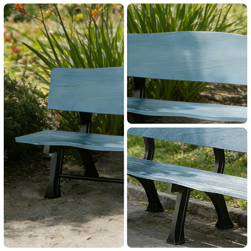 SOLARA 150/180cm Outdoor Garden Bench with Backrest - Heavy-Duty Cast Iron Frame, Galvanised Support Structure, Adjustable Anti-Slip Legs - Blue - Image 8