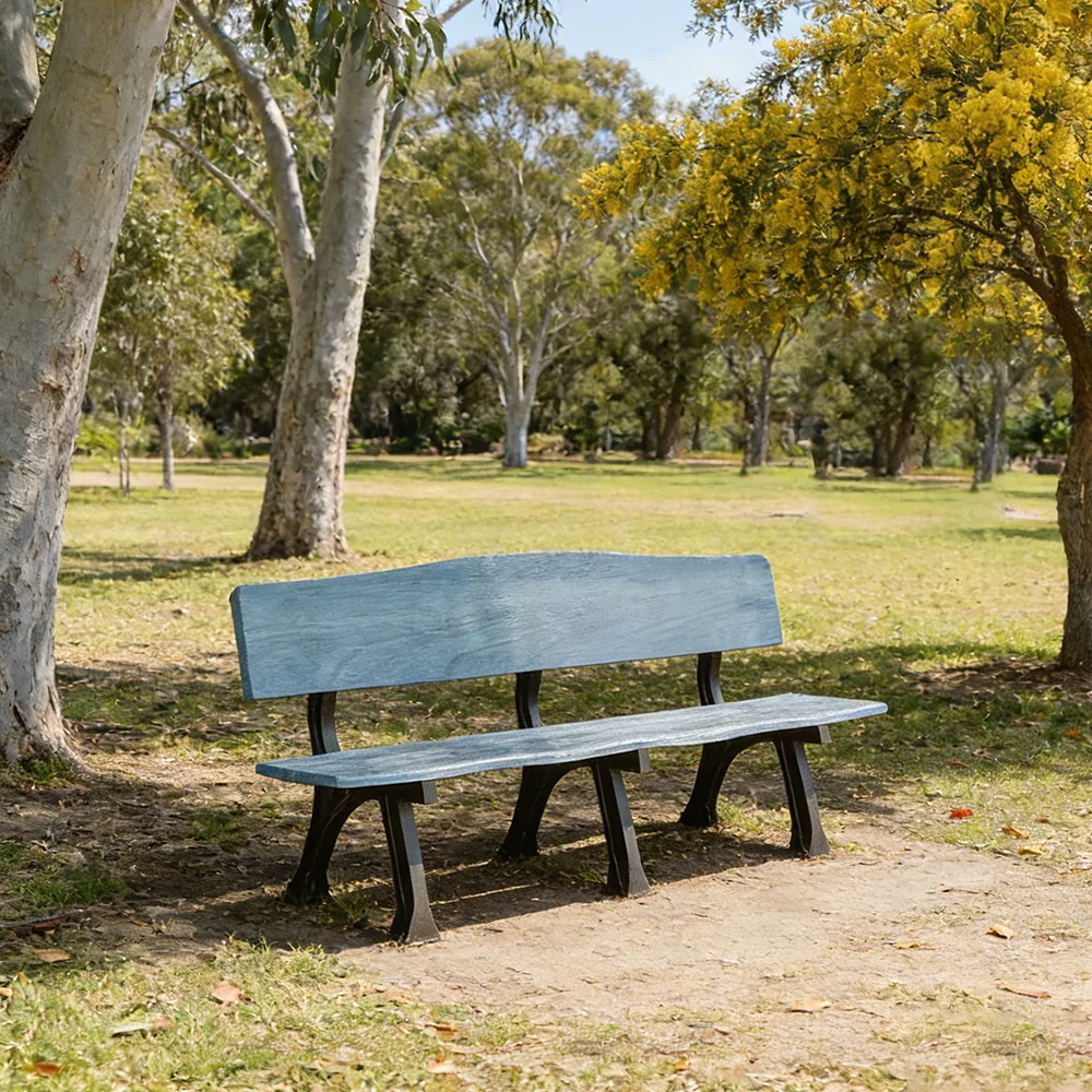 SOLARA 150/180cm Outdoor Garden Bench with Backrest - Heavy-Duty Cast Iron Frame, Galvanised Support Structure, Adjustable Anti-Slip Legs - Blue - Image 9