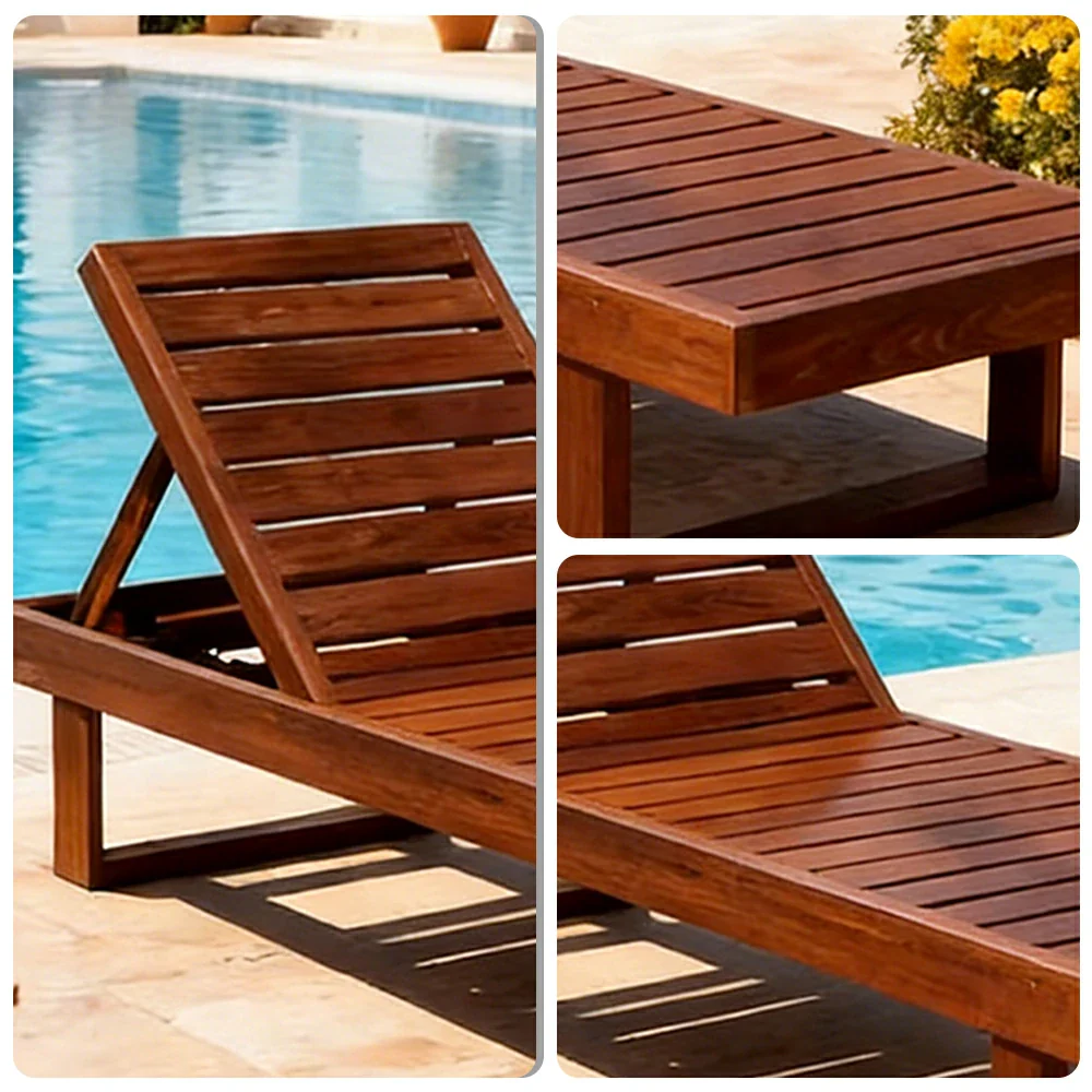 SOLARA Outdoor Reclining Sun Lounger - Multi-Position Adjustable Backrest, Premium Hardwood Construction, Weather-Resistant Finish - Brown - Image 3