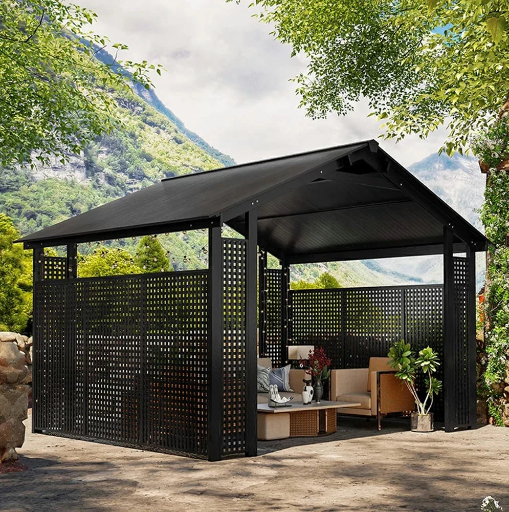 SOLARA Outdoor Pavilion - Large Heavy-Duty Gazebo with Reinforced Steel Frame & Hollow Side Panel Design - Black - Image 2