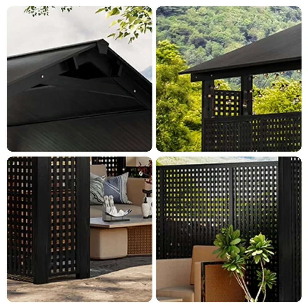 SOLARA Outdoor Pavilion - Large Heavy-Duty Gazebo with Reinforced Steel Frame & Hollow Side Panel Design - Black - Image 3