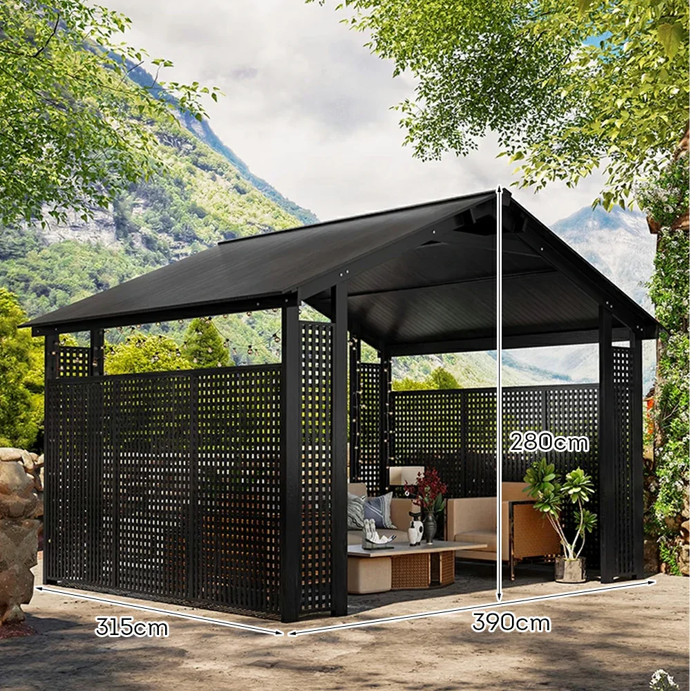 SOLARA Outdoor Pavilion - Large Heavy-Duty Gazebo with Reinforced Steel Frame & Hollow Side Panel Design - Black - Image 5