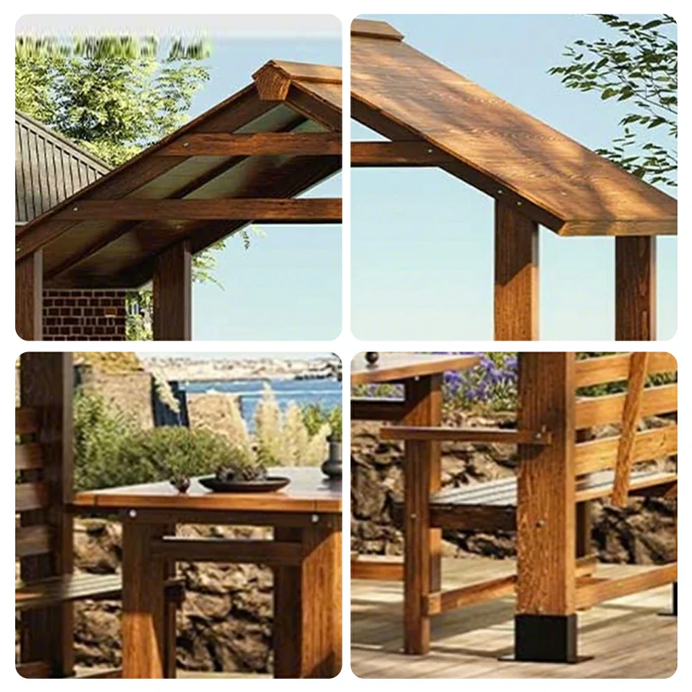 SOLARA Outdoor Pavilion - Heavy-Duty Solid Wood Frame with Double Chairs & Center Table, Durable Sunshade Canopy Garden Gazebo - Yellow - Image 3