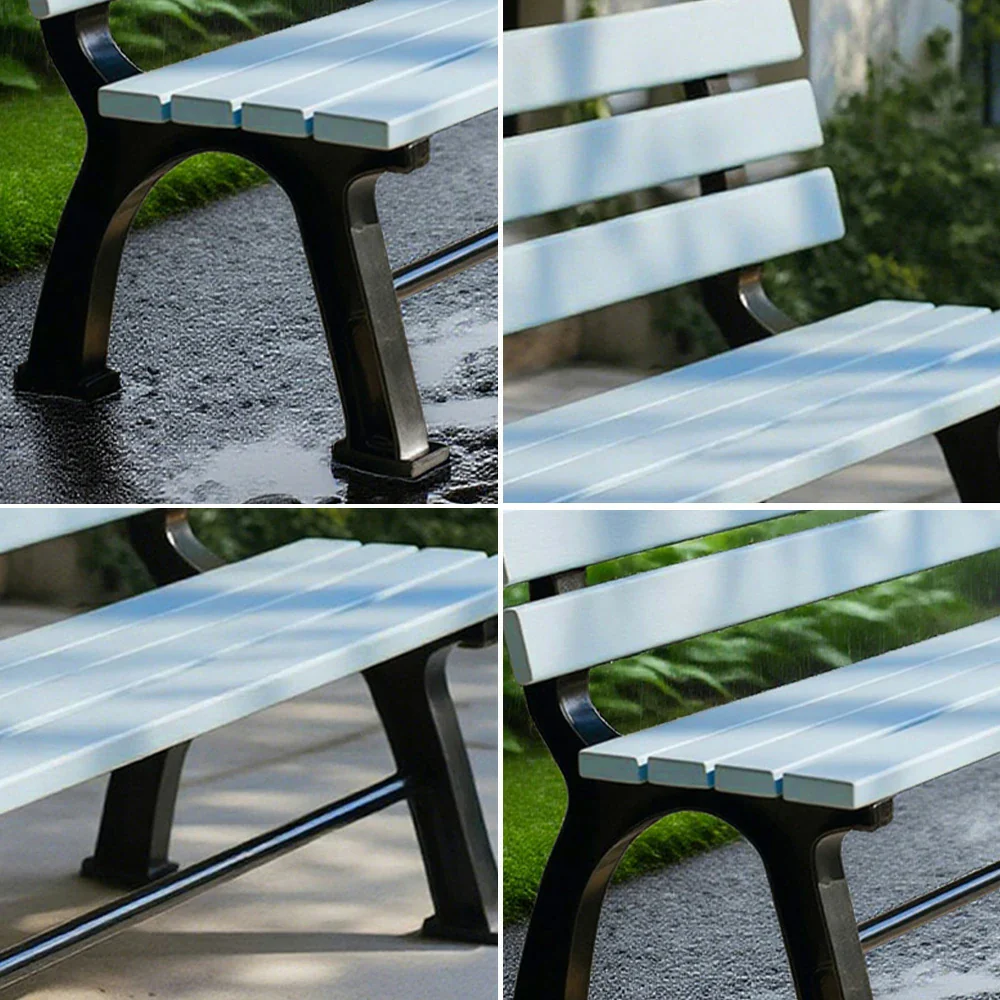 SOLARA Outdoor Backrest Bench - Durable Solid Structure with Iron Legs, Ergonomic Wide Seat & Backrest, Eco-Friendly Weather-Resistant Finish - Blue - Image 3