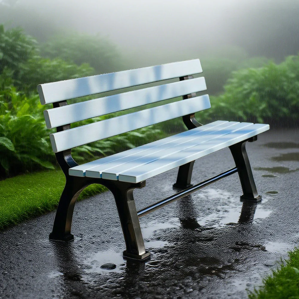 SOLARA Outdoor Backrest Bench - Durable Solid Structure with Iron Legs, Ergonomic Wide Seat & Backrest, Eco-Friendly Weather-Resistant Finish - Blue - Image 4