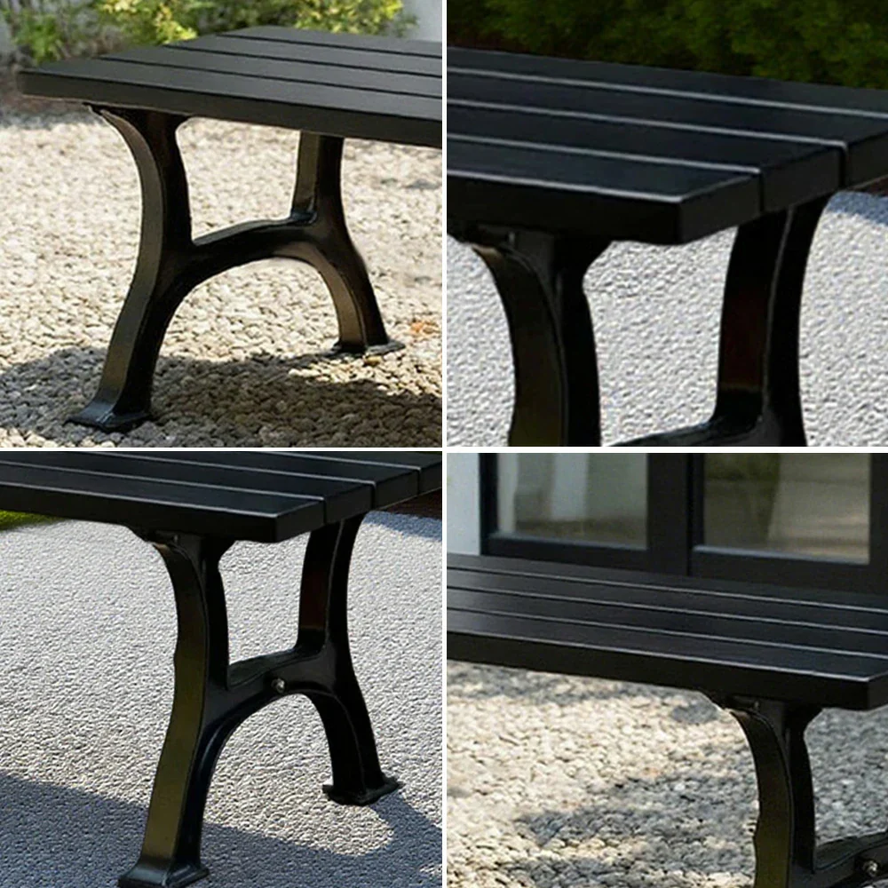 SOLARA Outdoor Bench - Durable Solid Structure with Iron Legs, Ergonomic Wide Seat, Eco-Friendly Weather-Resistant Finish - Black - Image 3
